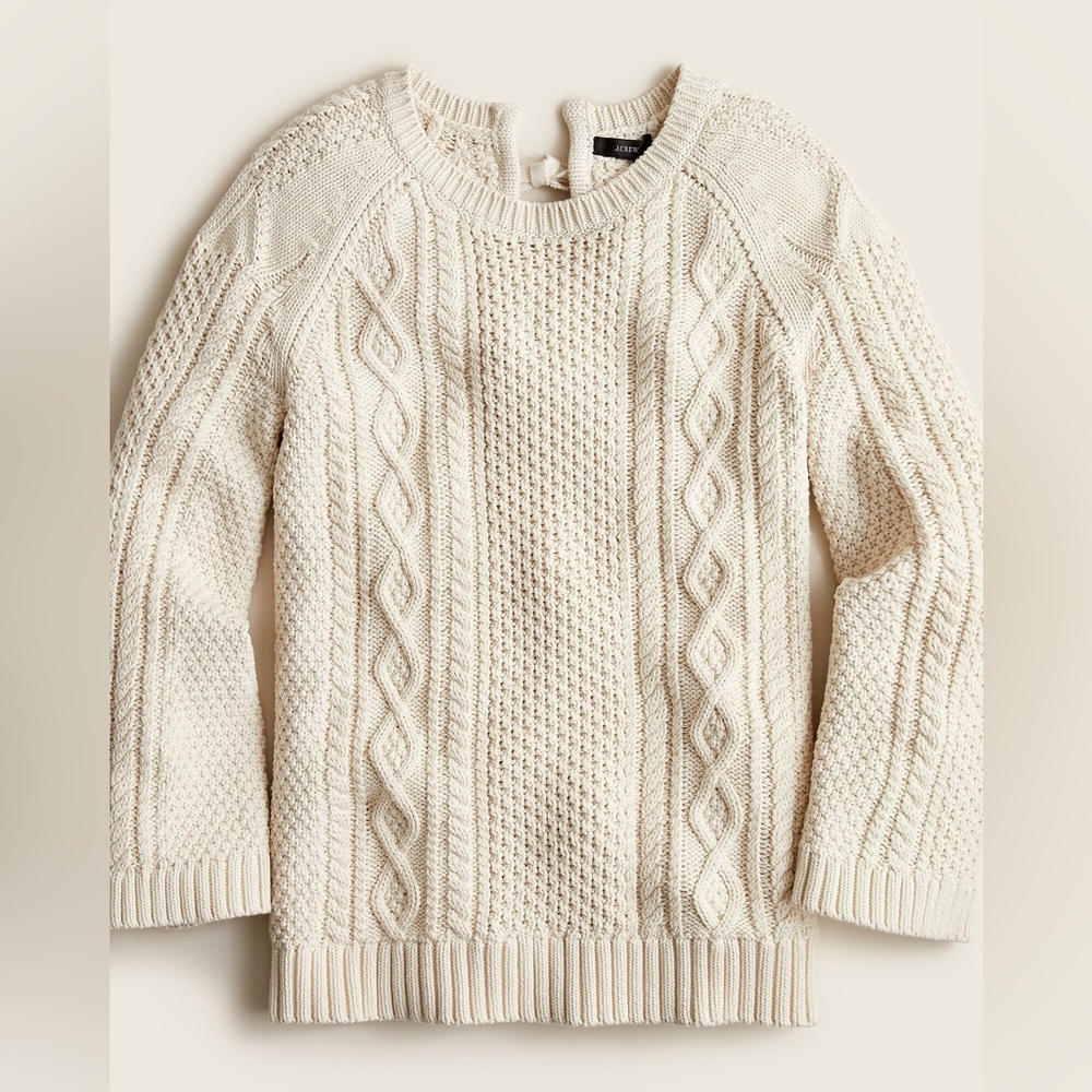 J Crew Cotton Tie-back cable-knit crewneck sweater, 3X